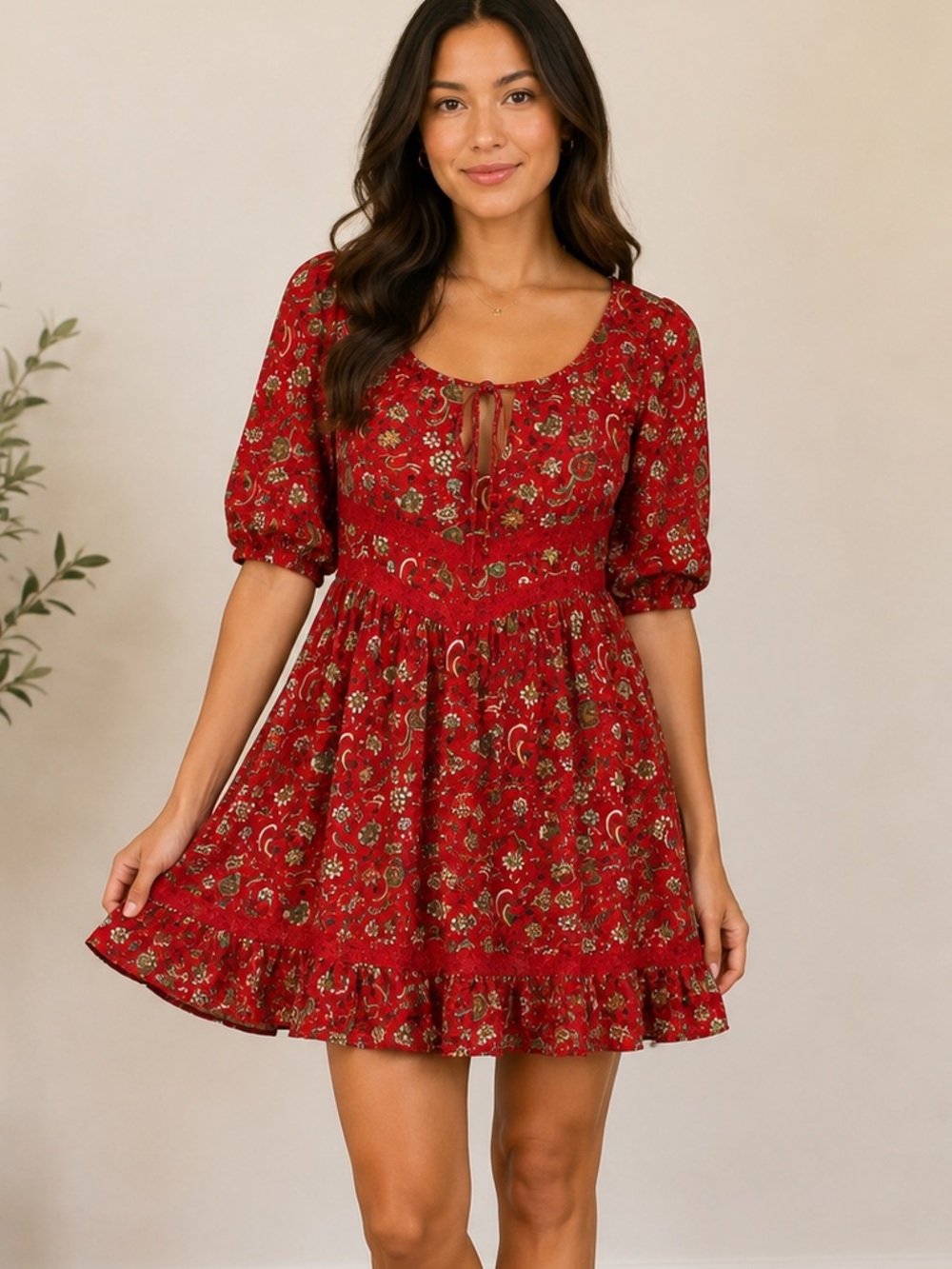 Band of Gypsies Red Floral Mini Dress